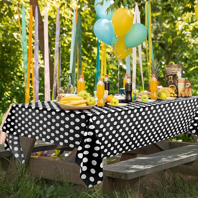 2 Pieces Black Polka Dot Rectangle Tablecloth - 54x72“ Decorative & Stain Resistant Table Cloth with Polka Dot Pattern, Table Cover for Halloween, Dining Table, Buffet, Wedding, Camping, Party