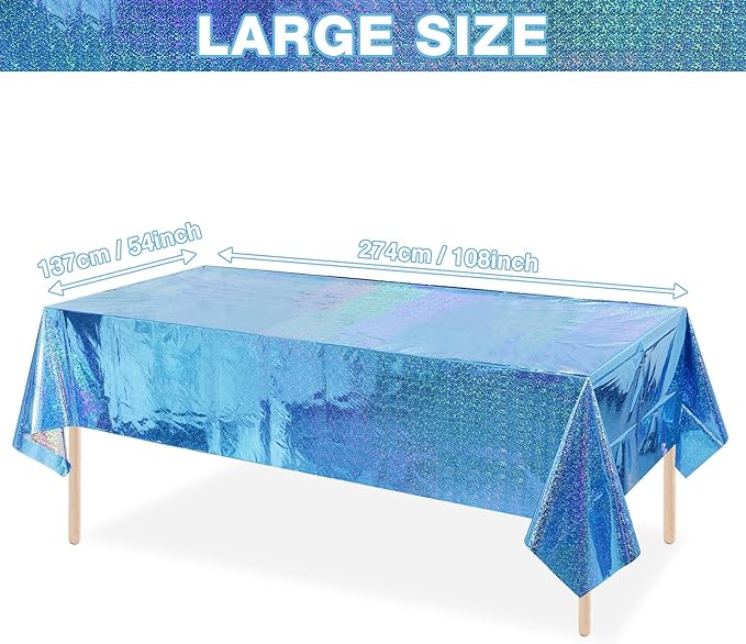 8 Pack Iridescence Plastic Tablecloths Shiny Disposable Laser Rectangle Table Covers Holographic Foil Tablecloth Iridescent Party Decoration Birthday Bridal Wedding Christmas 54" x 108" (Blue)