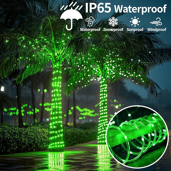 Solar Rope Light Waterproof 39FT 100LEDs Outdoor IP65 Solar String Lights for Easter Outside Party Garden Yard Home Wedding Christmas Halloween Holiday St. Patrick's Day Tree Lighting(Green)
