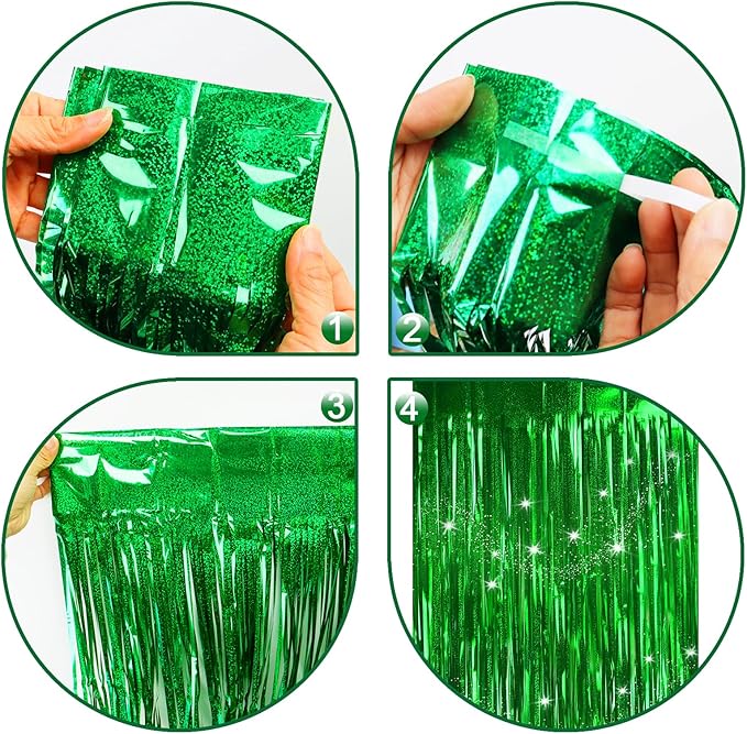 Green Backdrops Curtains Christmas Party Decorations, Tinsel Streamers Birthday Decoration for St Patricks Day Decoration, Photo Booth Props for Wedding, 1Pack 3.28X6.56Ft