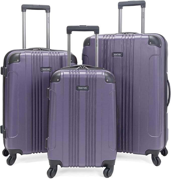 Kenneth Cole REACTION Out of Bounds Lightweight Hardshell 4-Wheel Spinner Luggage, Smokey Purple, 3-Piece Set (20", 24", & 28")