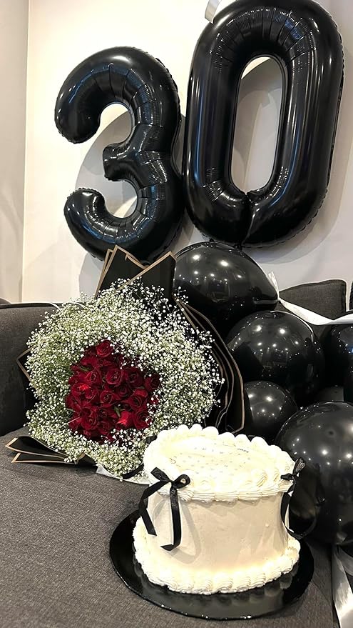 Number 30 Balloons, Balloons for Man Woman 30th Black Birthday Party Decoration, 40 Inch Foil Number Ballon for 30 Anniversary, Bridal Shower, Graduation, Halloween, New Year