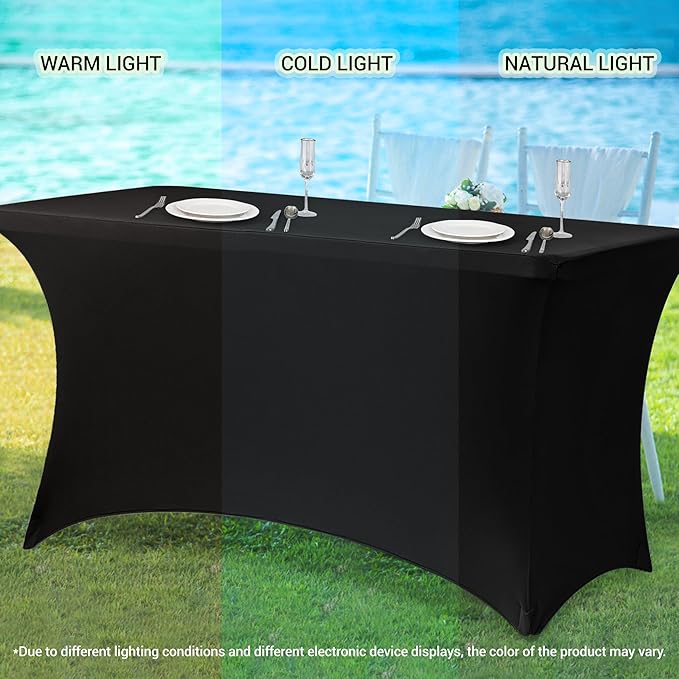 Obstal 6Ft Stretch Spandex Table Cover for Standard Folding Tables - 2 Pack Universal Rectangular Fitted Tablecloth for Party, Banquet, Events, Trade Show (Dusty Blue, 72L x 30W x 30H Inches)