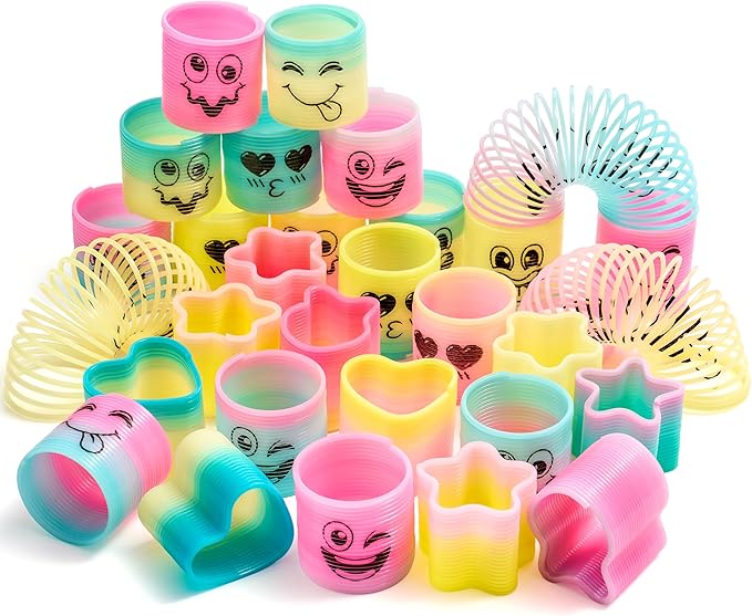 JOYIN 240 Pcs Spring Rainbow Party Favor, Mini Plastic Coil Spring Toy, Fidget Stress Coil Mini Springs Bulk Toys for Carnival Prize Birthday, Easter Goodie Bag Stuffers