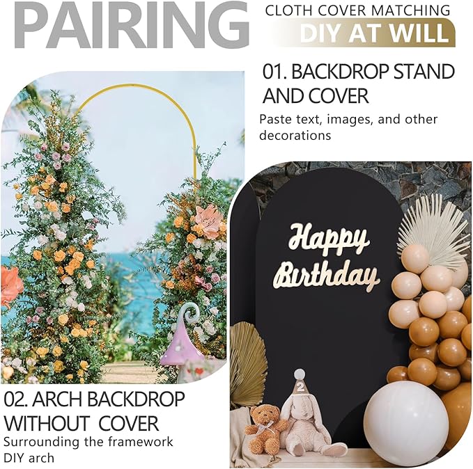 Arch Backdrop Stand and Cover Set, Metal Balloon Arch Backdrop 7.2ft, Gold Arched Stand Frame for Wedding, Parties,Birthday, Backdrop Decorations (Black,7.2ft)