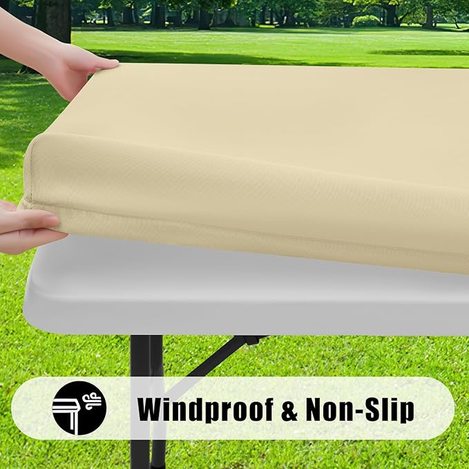 Smiry 2 Pack Rectangle Picnic Table Cloth, Waterproof Elastic Fitted Tablecloths, Washable Polyester Rectangular Patio Table Cover for Camping, Indoor and Outdoor (Champagne, 30"x72")