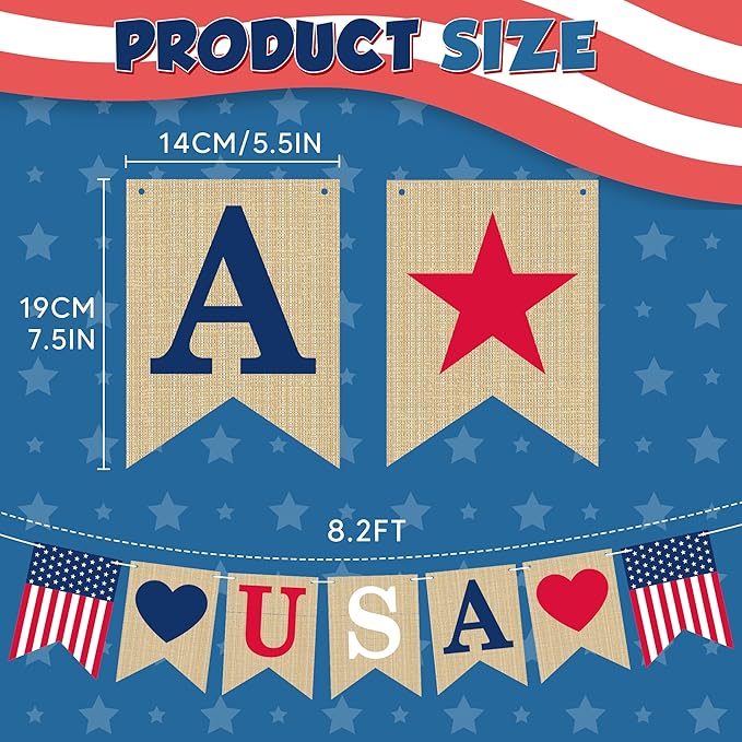 OHOME 4th of July Decorations - 4th of July Banner for Veterans Day | Fourth of July Decor Indoor Outdoor Outside - July 4th Garland Accessories Party Favors Supplies Wreath for Window Wall Door
