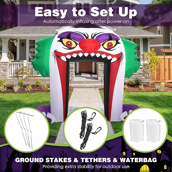 ZPISF Giant 10 FT Halloween Inflatables Clown Archway Outdoor Decorations, Scary Halloween Arch Blow Up Yard Decorations for Front Yard Lawn Garden Decor