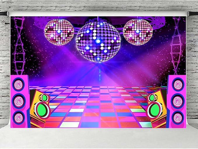 Dance Party Backdrop Retro 80s 90s Theme Stage Dance Ball Music Birthday Party Decoration DJ Photography Background 10X8 ft for Baby Shower Picture Photo Shoot Polyester Fabric, Blue
