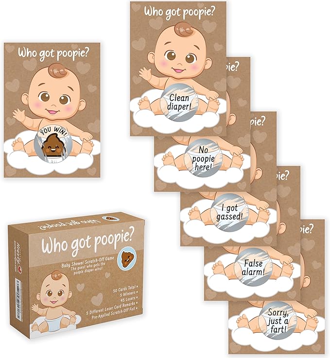Party Hearty Delightful Baby Shower Fun - 50 Hilarious Poopie Scratch-Offs - Ideal for All Genders