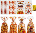 Thanksgiving Treat Bags, 100PCS Thanksgiving Goodie Bags with Twist Ties, Thanksgiving Gift Bags Plastic Candy Bags Cellophane Treat Bags Party Favor Bags Cookie Bags Fall Pumpkin Maple Leaves Bulk