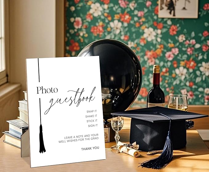 Photo Guest book Sign for Graduation, 8×11" Graduation Tassel Wooden Sign With Stand, 2025 Graduation Party Decorations Centerpieces for Tables, Congrats Grad Party Favors Supplies