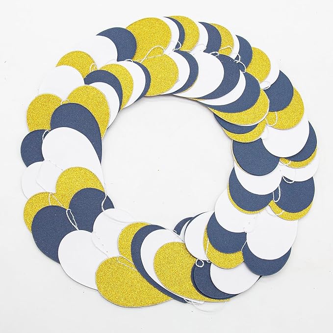 Navy-Blue White Gold Party Decorations - 52ft Paper Heart Garland Men Birthday Banner Graduation Decoration Wedding Streamers Bridal Boy Baby Shower Hanging Decor HongTongTong