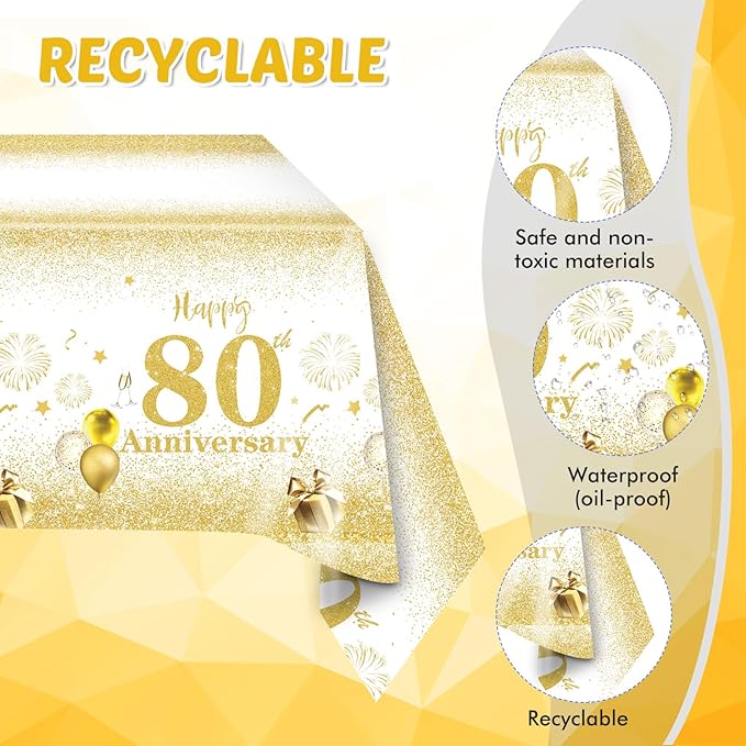 41PCS Gold Party Decorations 80th Party Tableware Set 1945 80th Theme Birthday Party Table Decoration Supplies Cheers to 80 Years Paper Plate Napkin Tablecloth for Wedding Anniversary Party Supplies