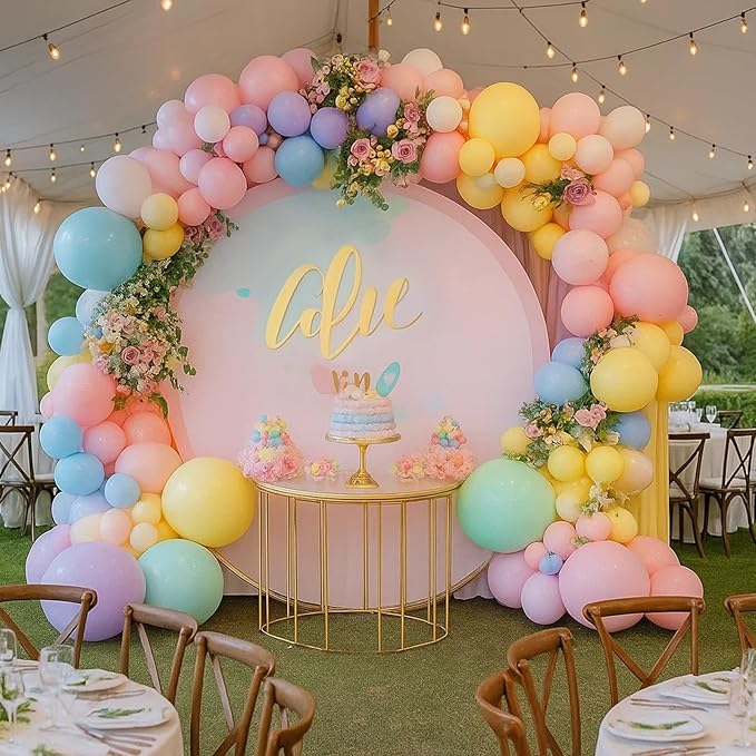 Patimate Pastel Balloons Set, 50 pcs 12 inch Rainbow Multicolor Pink Purple Green Yellow Blue Macaron Latex Balloons Kit for Birthday Baby Shower Bridal Shower Party Decorations