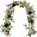 Anna's Whimsy 5.91FT Artificial Eucalyptus Garland with Flowers, Fake Rose Gypsophila, Faux Floral Garland Greenery for Wedding Spring Party Art Table Runner Decor (Pink, 1)