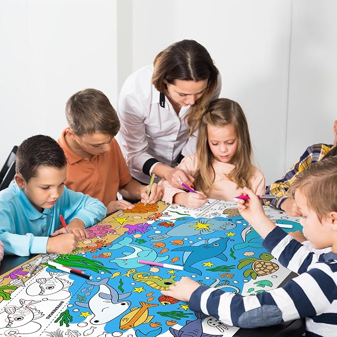 Gatherfun Under The Sea Party Giant Coloring Poster - 31.5x 72 Inches - Versatile Classroom Wall Décor & Birthday Activity - Sea Animal Poster or Table Cover for School Parties and Special Events