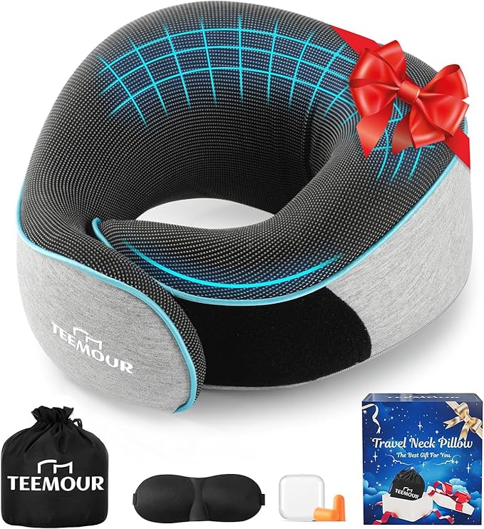 Travel Pillow-Neck Pillows for Airplanes, Memory Foam Travel Neck Pillow for Long Flights|Airport Travel Essentials 360° Support Gifts for Travellers With Eye Mask & Earplugs, Portable Carry Bag