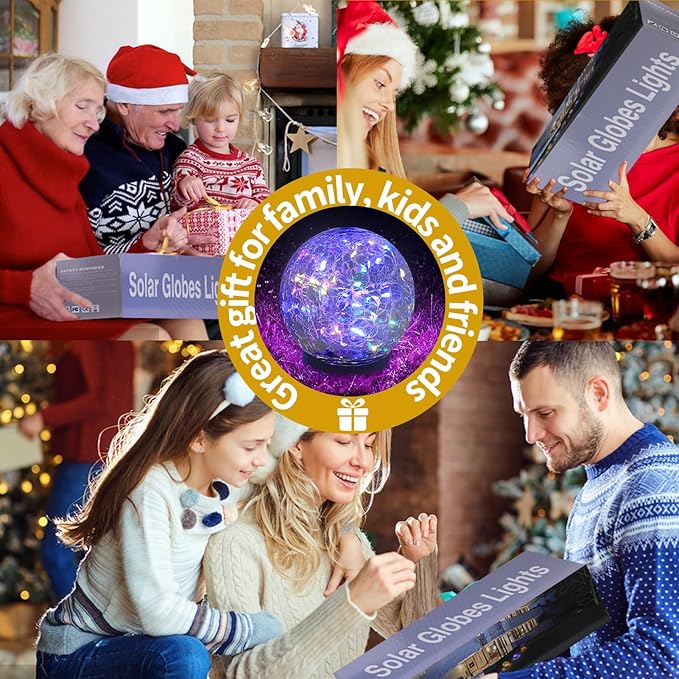 Solar Globe Lights Outdoor Waterproof-Solar Balls for Garden-Cracked Glass Ball Lights Outdoor-Solar Orbs for Outside-Decorations for Patio and Yard Lawn Backyard Decor