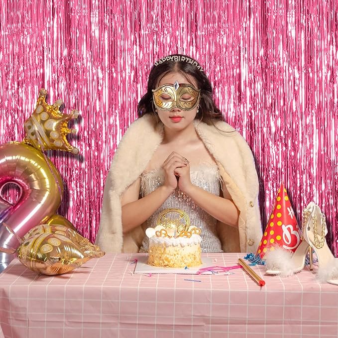 10 Pack Pink Backdrop Party Decorations Tinsel Curtain Party Backdrop Foil Fringe Birthday Decorations Photo Booth Streamer Backdrop Pink Theme Bachelorette Graduation Party Decorations