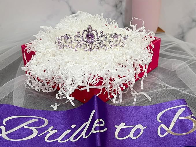JETKONG 3 Pcs Bachelorette Party Decorations Bridal Shower Crown, Bride to Be Sash&Veil for Women Bachelorette Party Gifts, Bachelorette Party Supplies, Gifts, Favors (Purple)