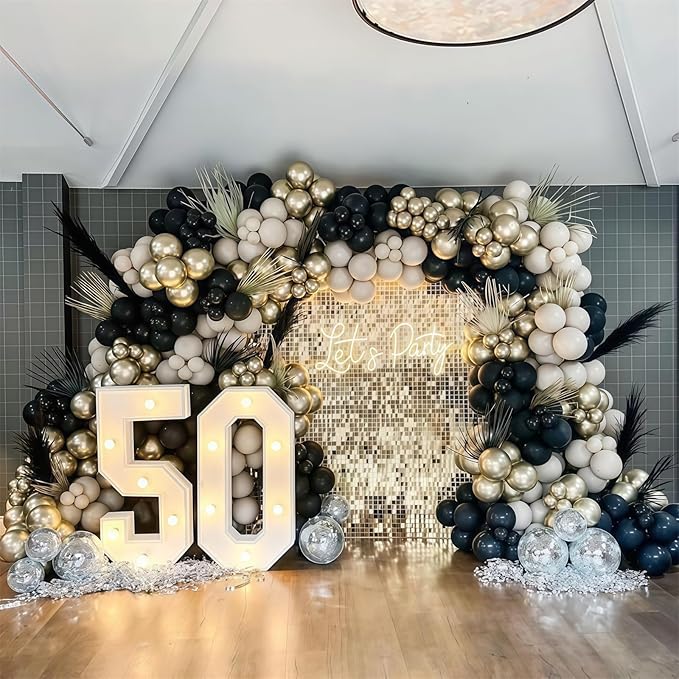 Black White Gold Balloons, 12 Inch 35PCS Black and White Balloon with Metallic Gold Confetti Balloons for Graduation New Years Wedding Retirement Bridal Baby Shower Birthday Party Decorations