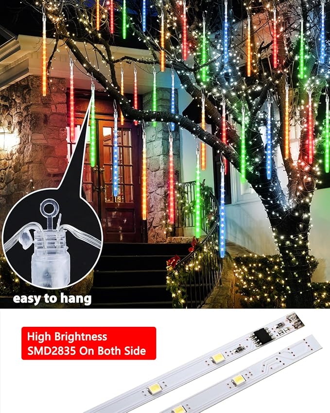 iBaycon 20 Tubes 640 LED Meteor Shower Rain Lights, 15.7 inches Cascading Icicle Lights Waterproof Outdoor, Connectable Falling Raindrop Light with Timer for Holiday Party Christmas Decorations