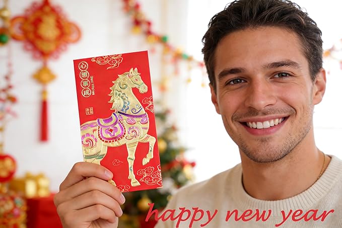 Red Envelopes Chinese New Year Of The Horse 2026,红包, Lucky Money Envelopes For Lunar New Year, Li Xi Chinese Feng Shui Coins I-Ching Fortune Coin for Health Wealth Hongbao 36Pcs Large and 60 Coins