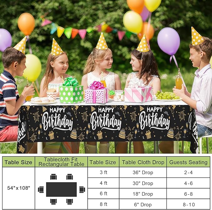 Smiry Disposable Table Cloth - 15 Pack, 54 x 108 Inch Waterproof Rectangle Tablecloths for Parties, Decorative Plastic Table Cover, Leakproof & Sturdy, Black & White
