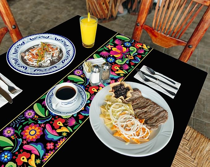 Oudain 12 Pcs Fiesta Tablecloth 108 x 54 Inch Plastic Tablecover Mexican Waterproof Tablecloth Disposable Table Cover for Taco Night Festive Mexican Fiesta Wedding Party Decoration (Black)