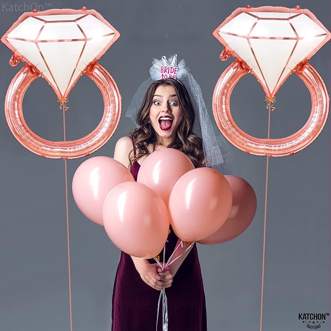 KatchOn, Rose Gold Diamond Ring Balloon - 31 Inch | Pack of 2 | Bachelorette Balloons | Engagement Ring Balloon | Bridal Shower Decorations