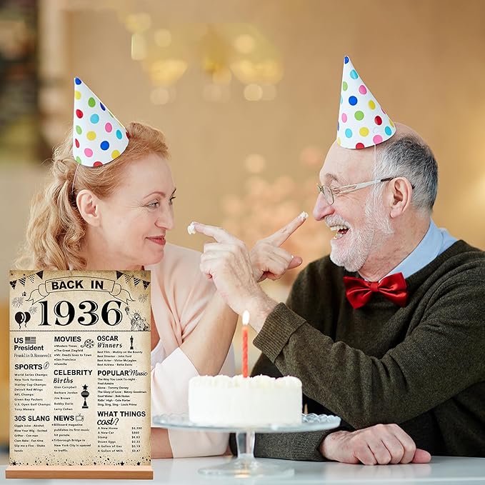 DARUNAXY 90th Birthday Party Decorations, Vintage Back in 1936 Poster Acrylic Sign with Stand 90 Year Old Party Supplies for Men& Women Vintage 1936 Table Decor 90th Anniversary Class Reunion Gifts