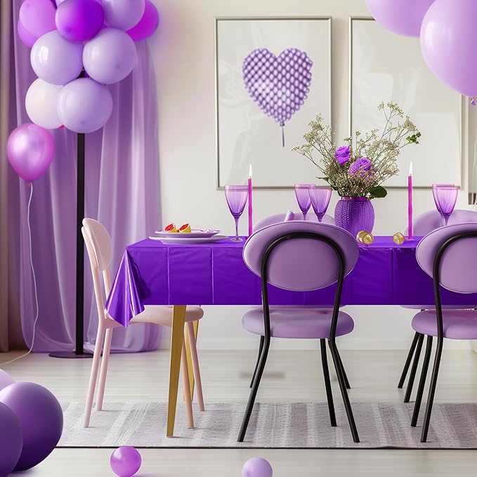 3pcs Lavender Purple Foil Metallic Tablecloth Shiny Party Table Cloth 54 * 72 Disposable Rectangle Decoration for Halloween Thanksgiving Christmas Graduation Birthday Party