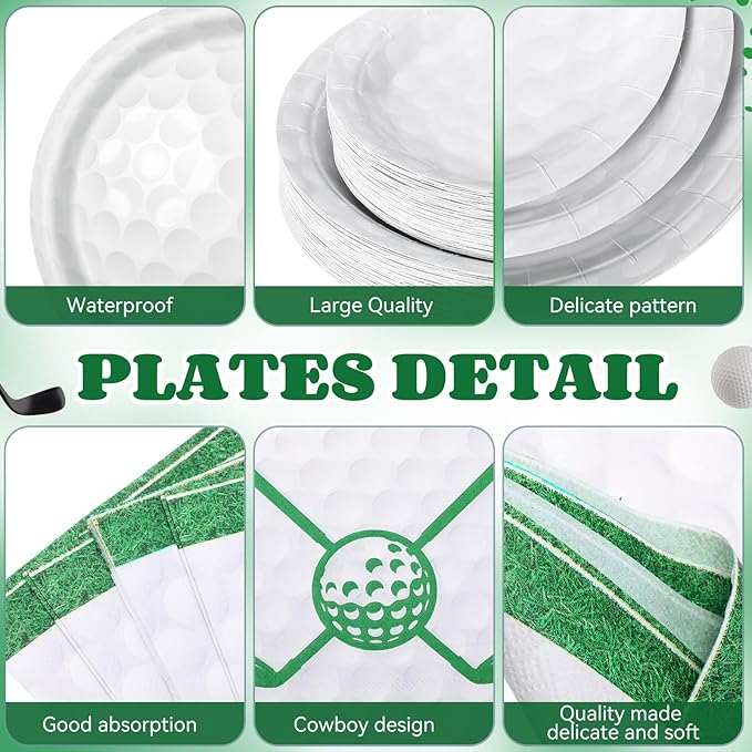 452 Pcs Golf Party Supplies for 50 Guests, Golf Paper Plates Napkins Cups Green Grass Field Tablecloth Cutlery Straws Disposable Tableware Set for Sports Theme Birthday Party Decorations