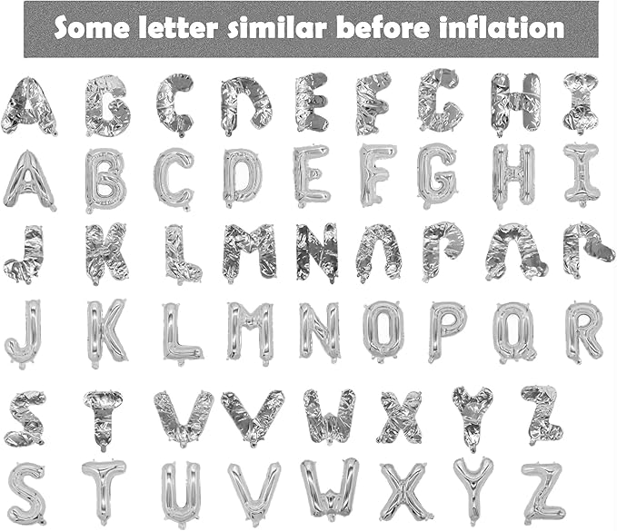 16 Inch Silver Letter Balloons Mylar Foil Alphabet Letter A-Z Balloons Set for Wedding Birthday Party Decoration Banner(26pcs Pack)