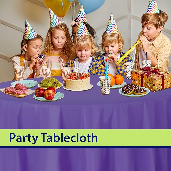 Party Dimensions Purple Disposable Plastic Tablecloth for Round Tables (12 Pack) 84 inches Table Cloths for Parties, Events & Weddings, Indoors & Outdoors, Plastic Table Cover