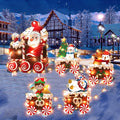 Christmas Train Decorations Yard Signs with LED Lights - Christmas Tree Snowman Train Set Lawn Signs with Stakes for Holiday Xmas Lawn Garden Yard Decorations Outdoor, 5 Pack