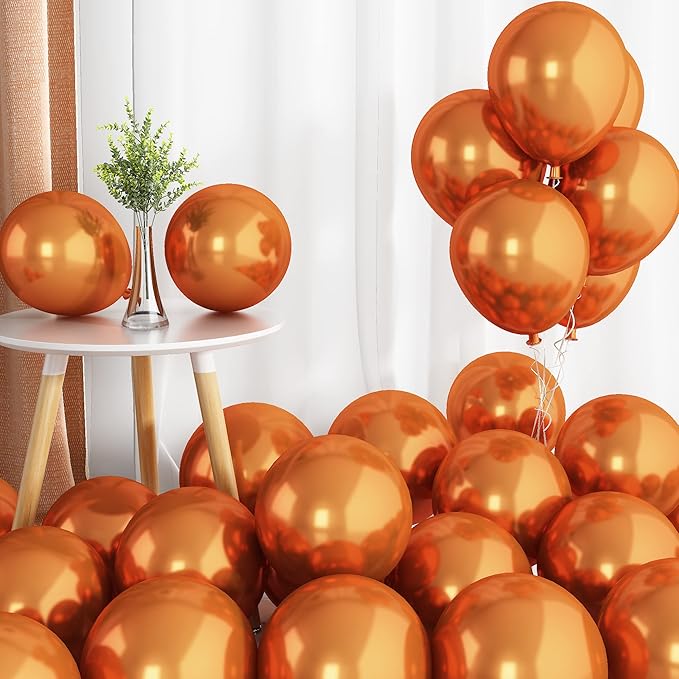 Chrome Orange Balloons, 50 PCS 10 Inch Double Stuffed Metallic Orange Balloons, Shiny Thick Chrome Metallic Balloon Latex Helium Balloon for Birthday Wedding Party Decoration Supplies