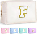TOPEAST Preppy Makeup Bag, Small Cosmetic Travel Bags for Women, PU Leather Waterproof Toiletry Bag with Zipper, Personalized Birthday Gift for Women Girl, Preppy Gifts for Girl (White F)