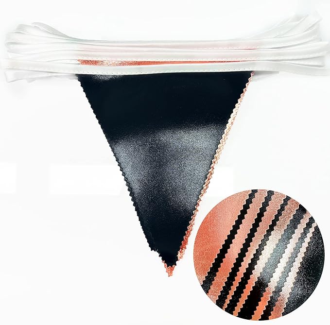 Black Rose Gold Party Decorations Triangle Pennant Banner Flag Rose Gold Black Metallic Fabric Bunting Garland for Graduation Birthday Wedding Engagement Bachelorette Celebration Hen Party Supplies