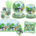 Trash Truck Birthday Party Decoration - Garbage Truck Birthday Party Tableware Supplies Includes Plates, Cups, Napkins, Tablecloth, Straws (20)