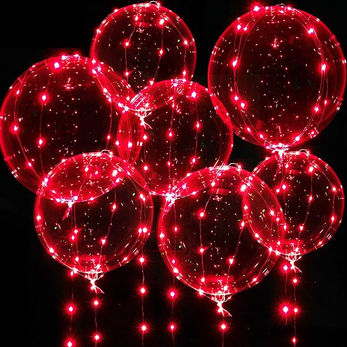 Weewooday Lighted up Balloons, 7 Packs 20 Inch Valentines Bobo Balloons with 10ft LED String Lights for Valentines Day Wedding Christmas Birthday Decoration(Red)