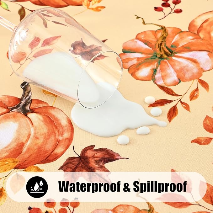 Smiry 2 Pack Rectangle Thanksgiving Table Cloth, Waterproof Elastic Fitted Tablecloths, Washable Polyester Rectangular Patio Table Cover for Autumn Harvest Parties (Pumpkin Leaf, 30"x48")