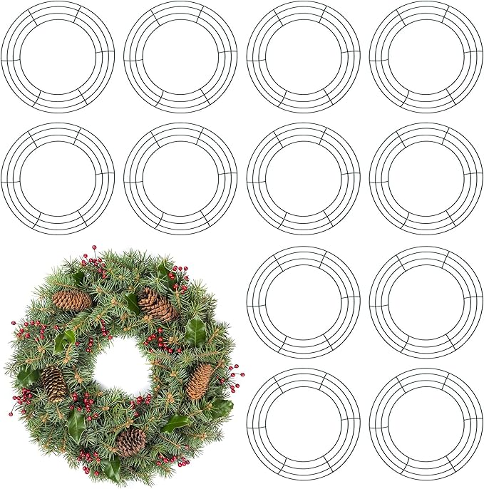 Patelai 12 Pieces 12 Inch Metal Wreath Frame Dark Green Wire Round Wreath Rings Wire Garland Frame for Easter Party Home Decor DIY Crafts Supplies