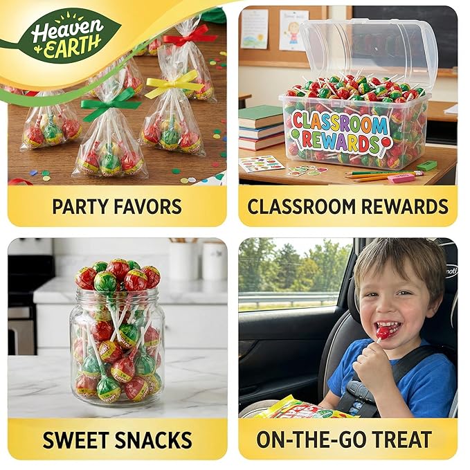 Heaven & Earth Berry, Apple, & Strawberry Fizz Pops (Approx. 38 Count) | All Natural Candy | Kosher | No Artificial Colors | Fun Fizzy Center | Bulk Pack for Parties & Goodie Bags