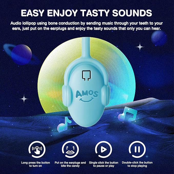 Amos Music Lollipop Candy, Audio Singing Lollipop, Individually Wrapped Natural Blueberry Flavor (1 Pack)