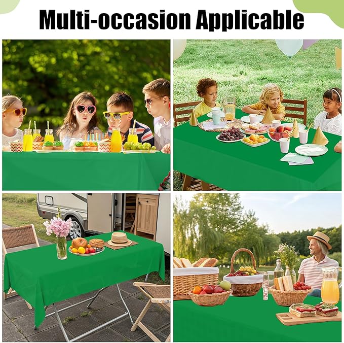 Smiry Disposable Table Cloth - 15 Pack, 54 x 108 Inch Waterproof Rectangle Tablecloths for Parties, Decorative Plastic Table Cover, Leakproof & Sturdy, Green