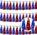 3P Blue Red Metallic Fringe Tassel Banner Garland Foil Tinsel Streamer Wall Curtain Backdrop for Parade Floats, Graduation, Independence Day, 4th of July, Patriotic Themed Party Decoration