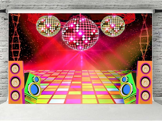 8X6ft Dance Party Backdrop Retro 70s 80s 90s Theme Glitter Stage Dance Ball Background Disco Party Decoration DJ Backdrop Banner for Birthday Party Prom Portrait Photo Shoot Polyester, Red
