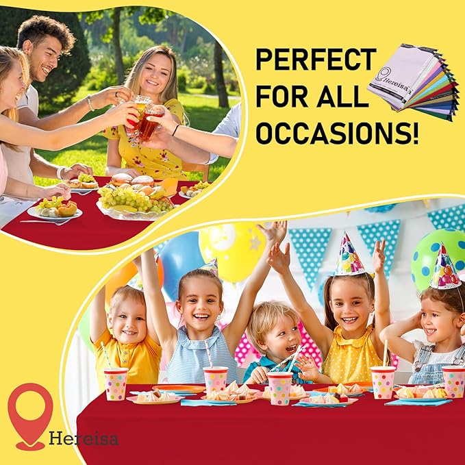 Red 6 Pack Plastic Table Cloth 54" x 108", Disposable Tablecloths Rectangle Table Cover, Plastic Table Cloths for Parties